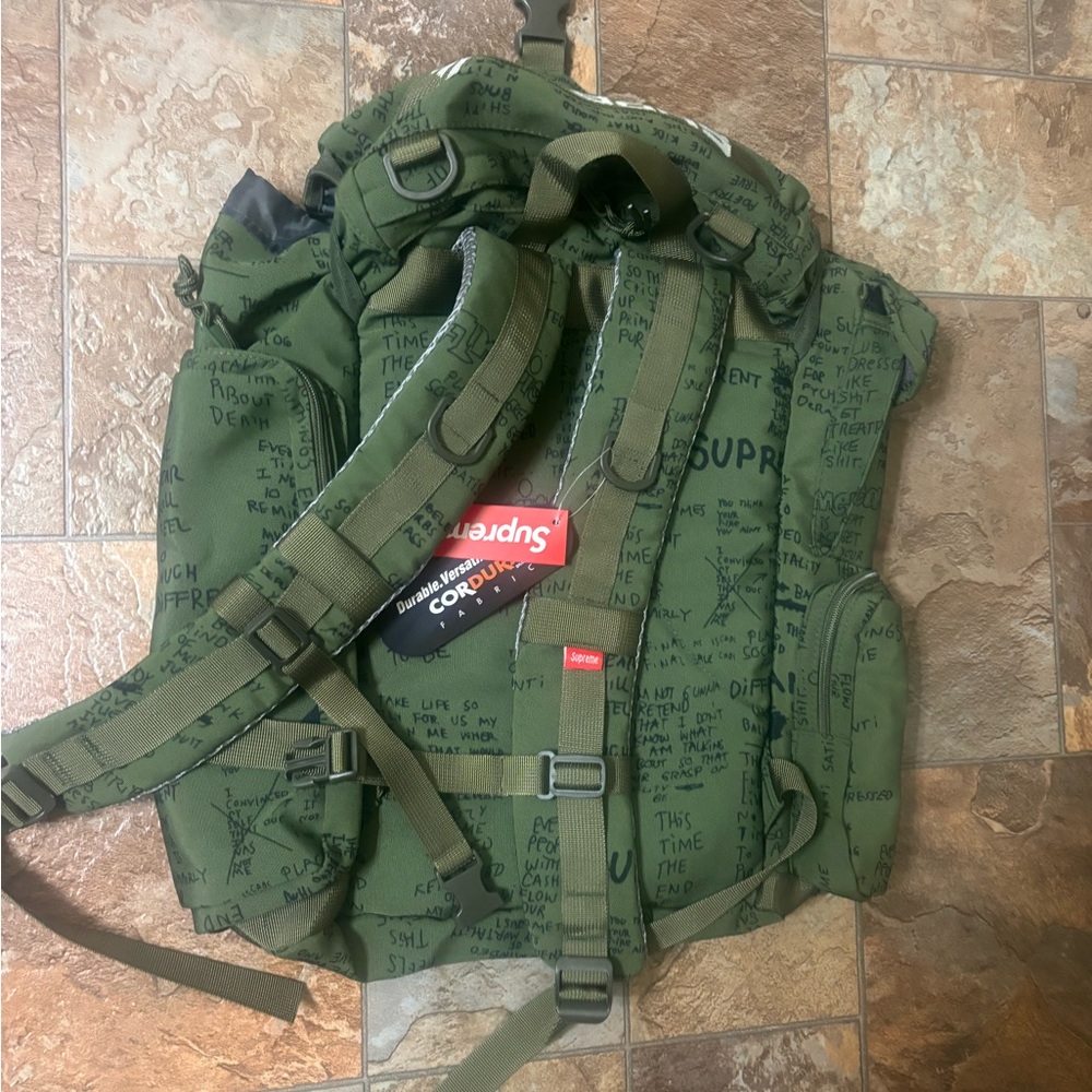 Supreme Olive Text Print Backpack - image 2